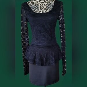 FOREVER21 Black Sheer Lace Peplum Cocktail Dress SZ. MED